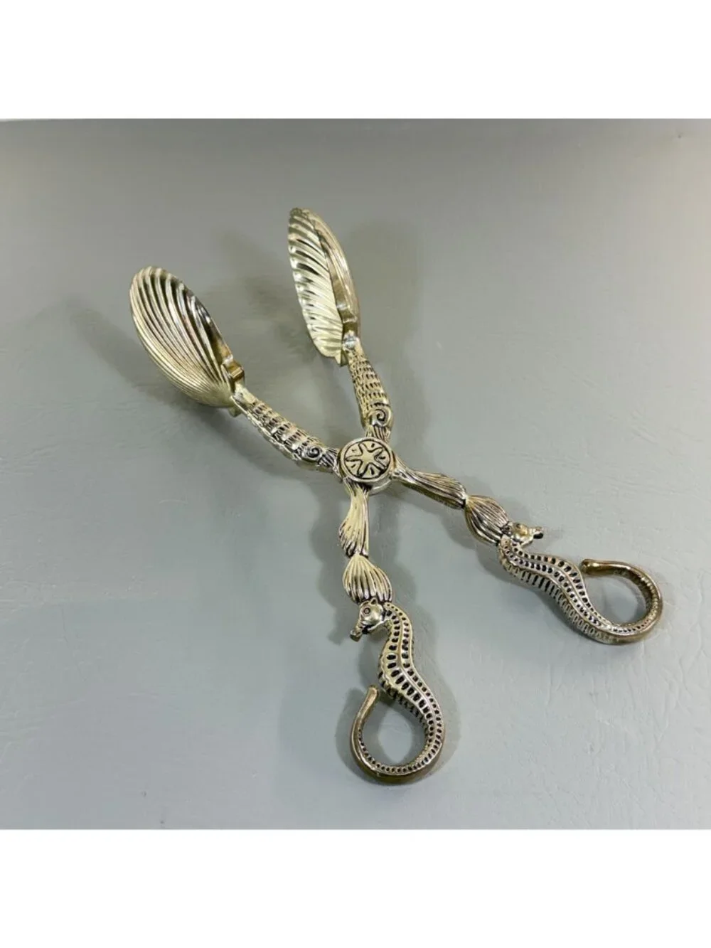Vintage Godinger Silver Seahorse Seashell Scissor Salad Serving Tongs 10